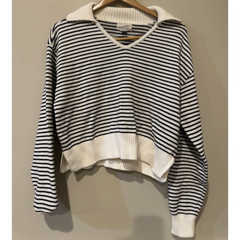 Universal Thread Women's Cotton Knit Striped Collared Pullover Sweater M
